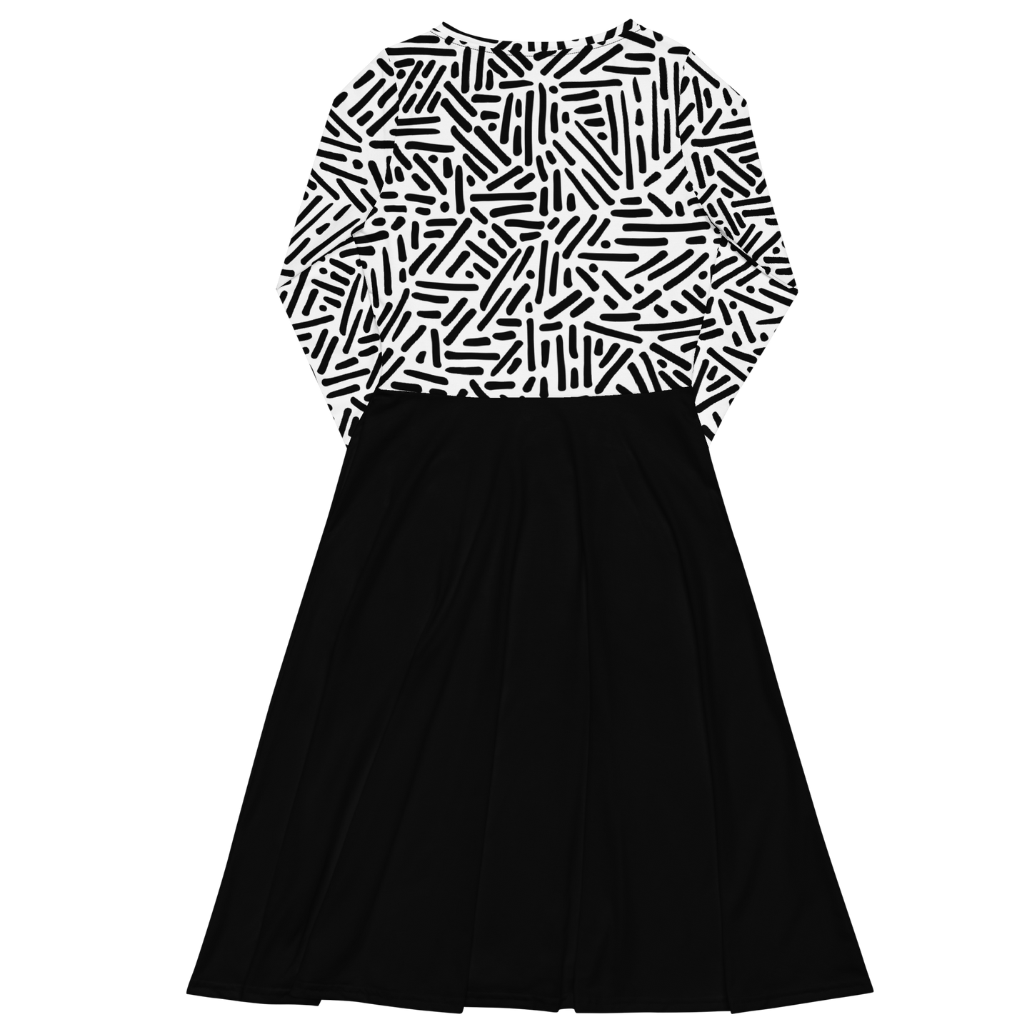Black white pattern long sleeve midi dress