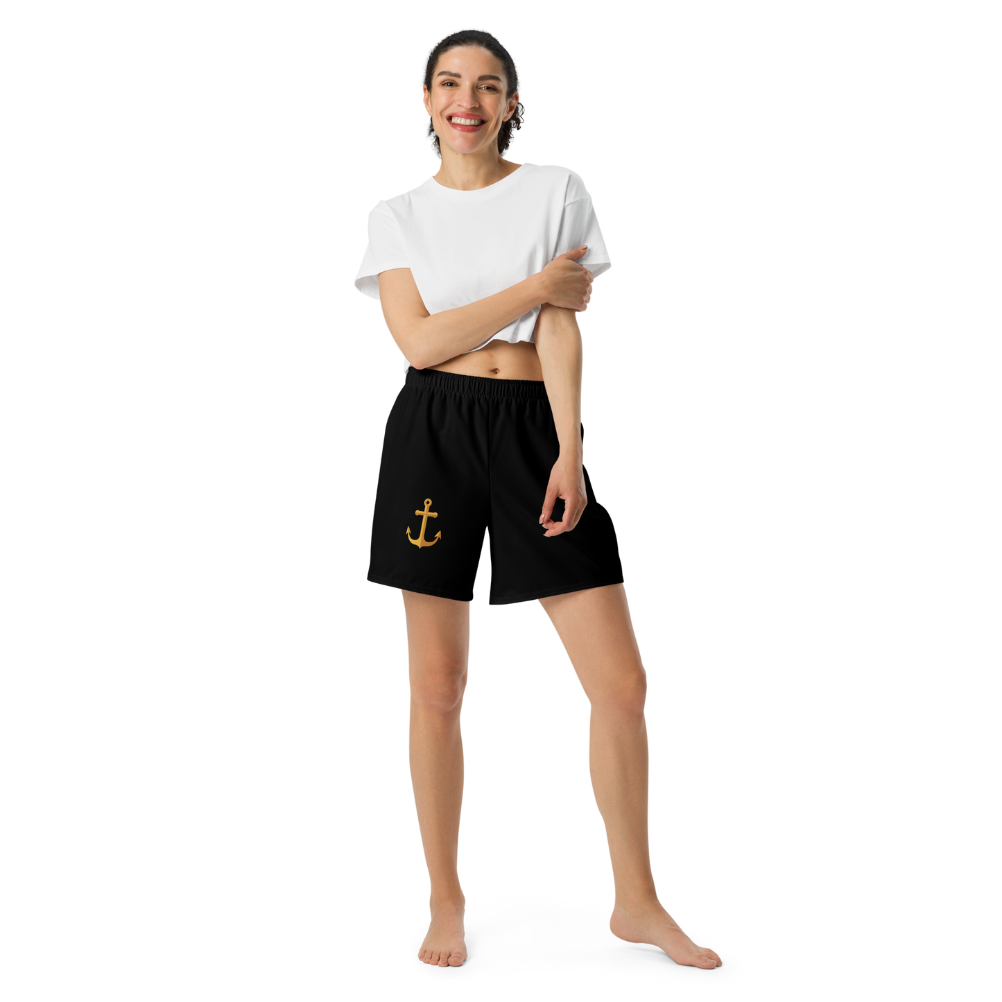 Black Anchor Embellished Athletic Shorts