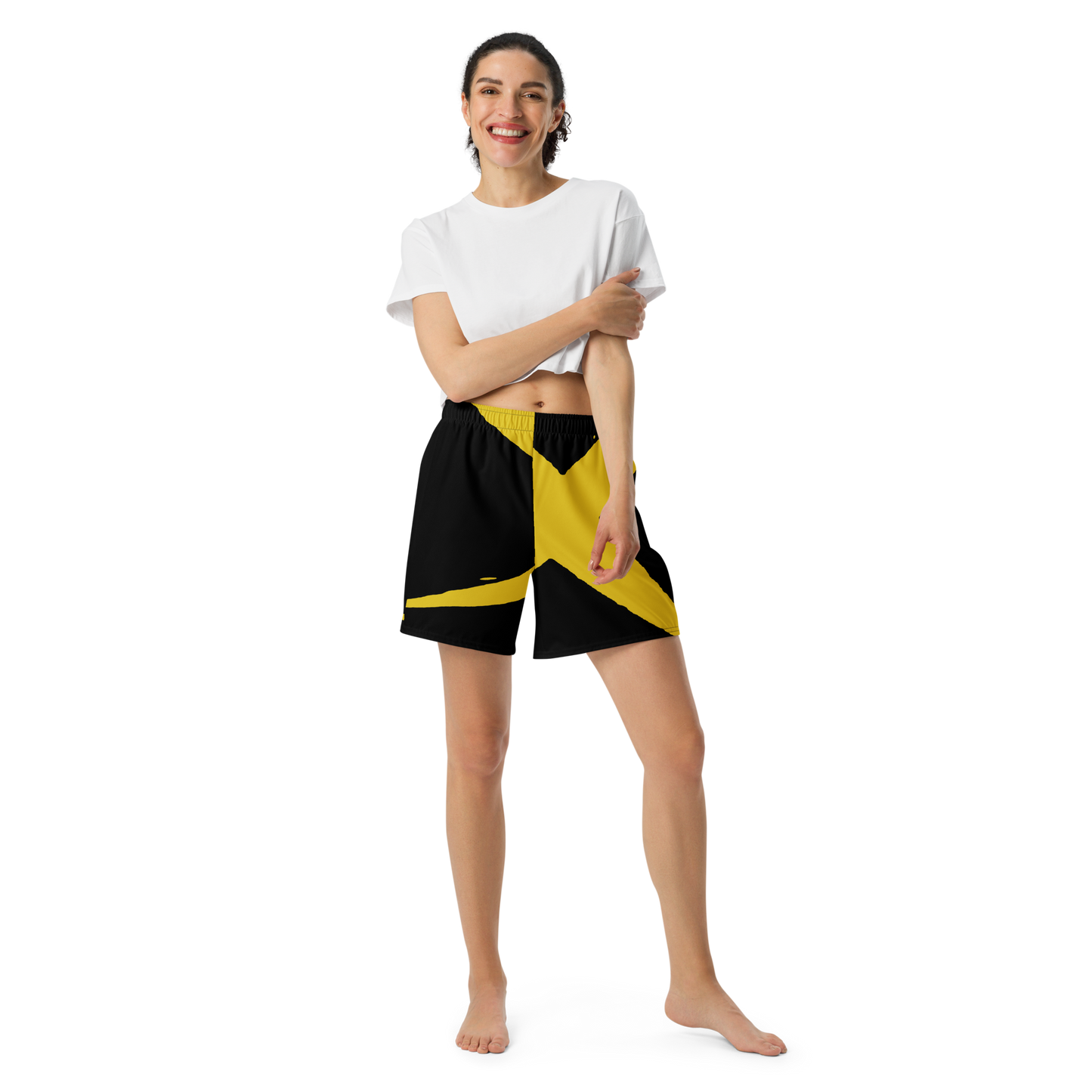 Gold Black Unisex Athletic Long Shorts