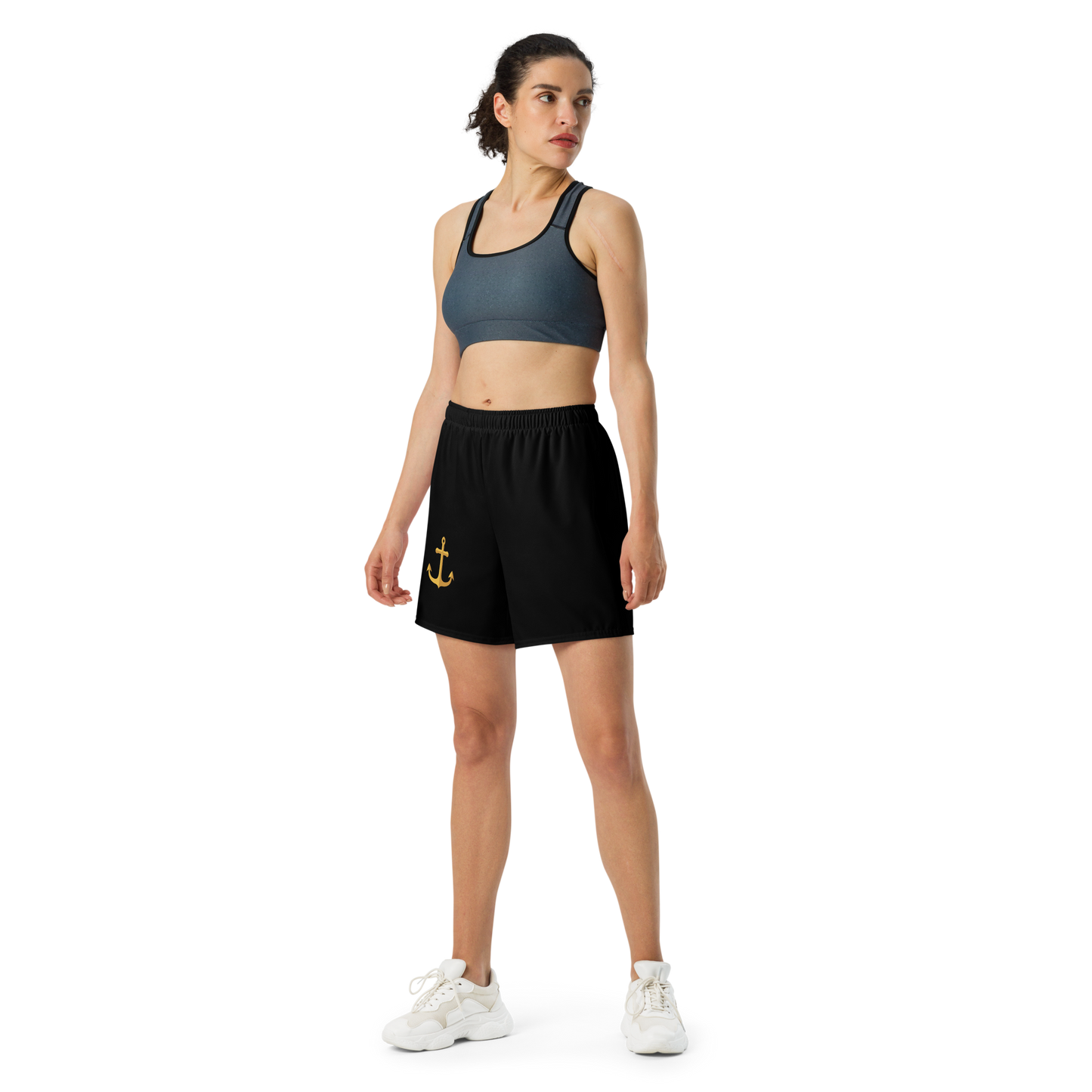 Black Anchor Embellished Athletic Shorts