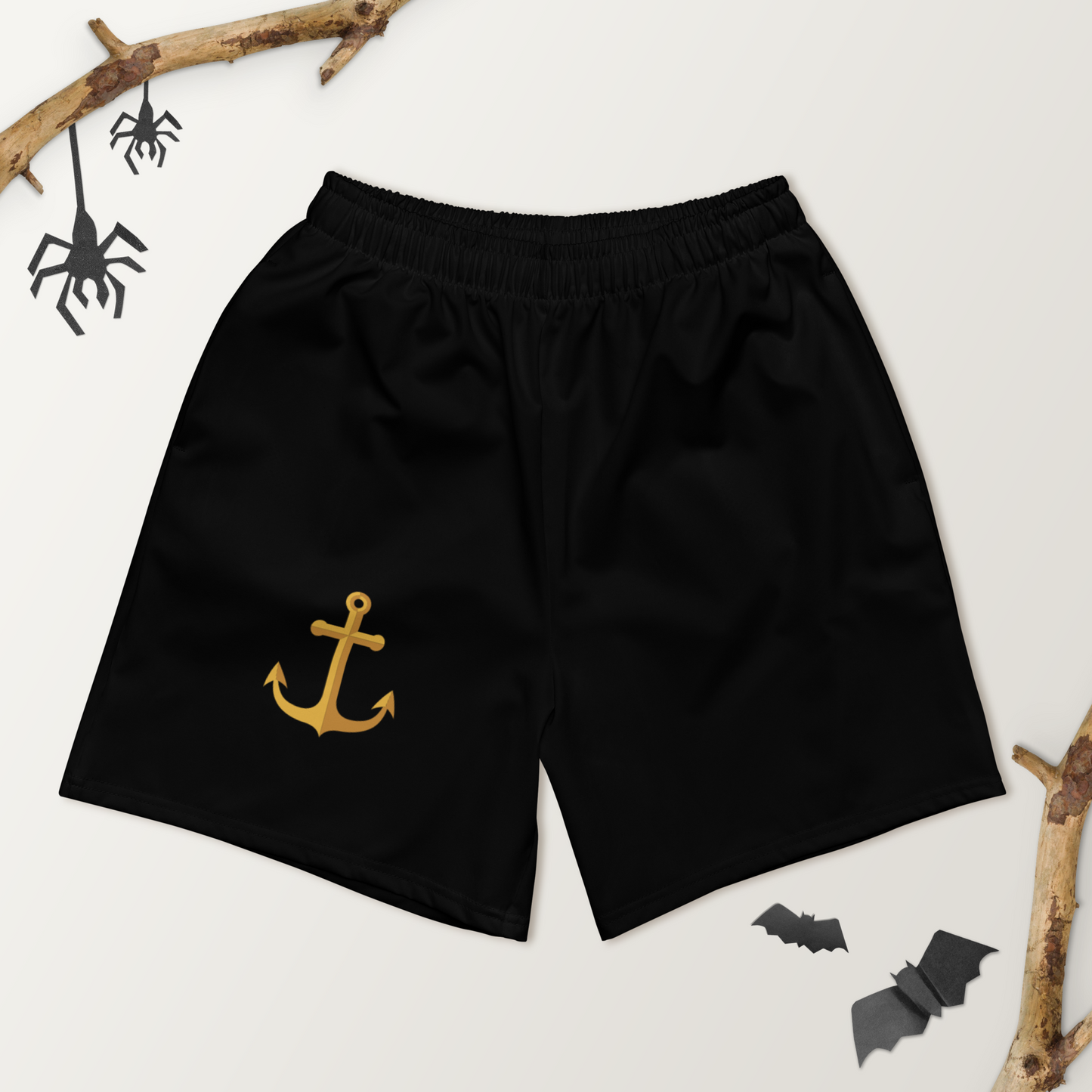 Black Anchor Embellished Athletic Shorts