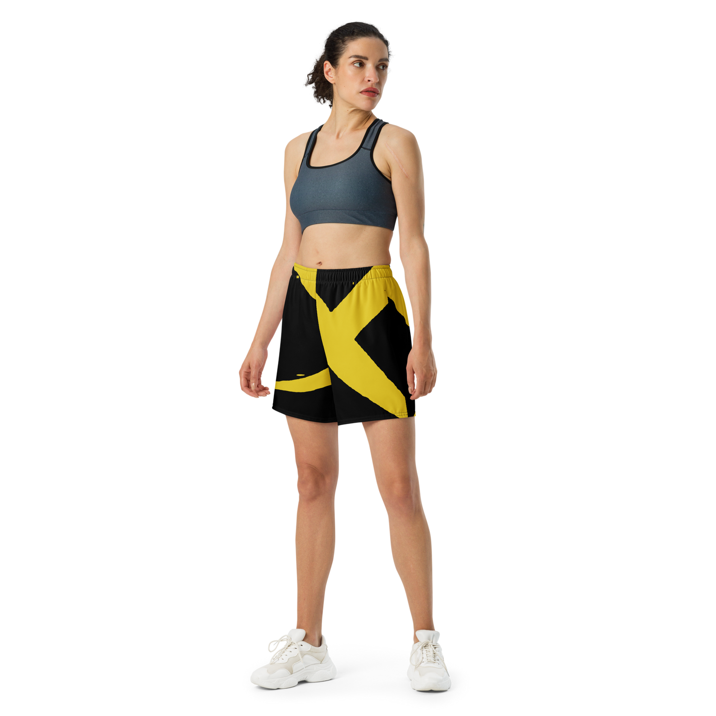 Gold Black Unisex Athletic Long Shorts