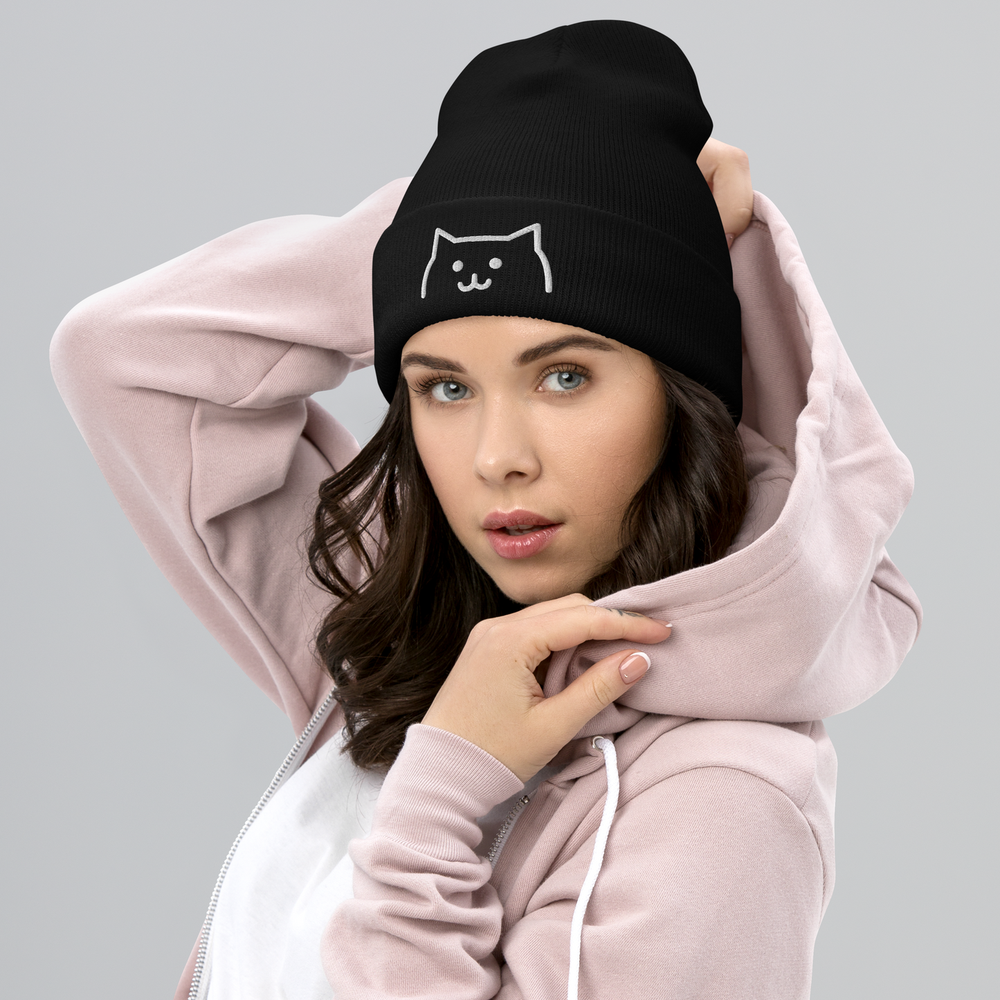 Smiley Cat Cuffed Beanie