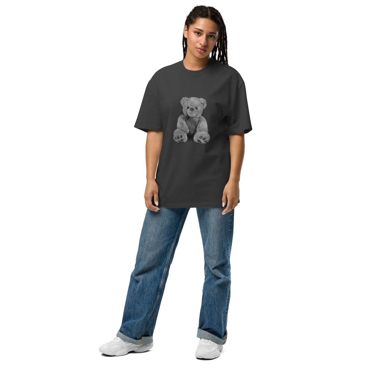 “You Become What You Believe” Teddy Bear Graphic Oversized faded t-shirt