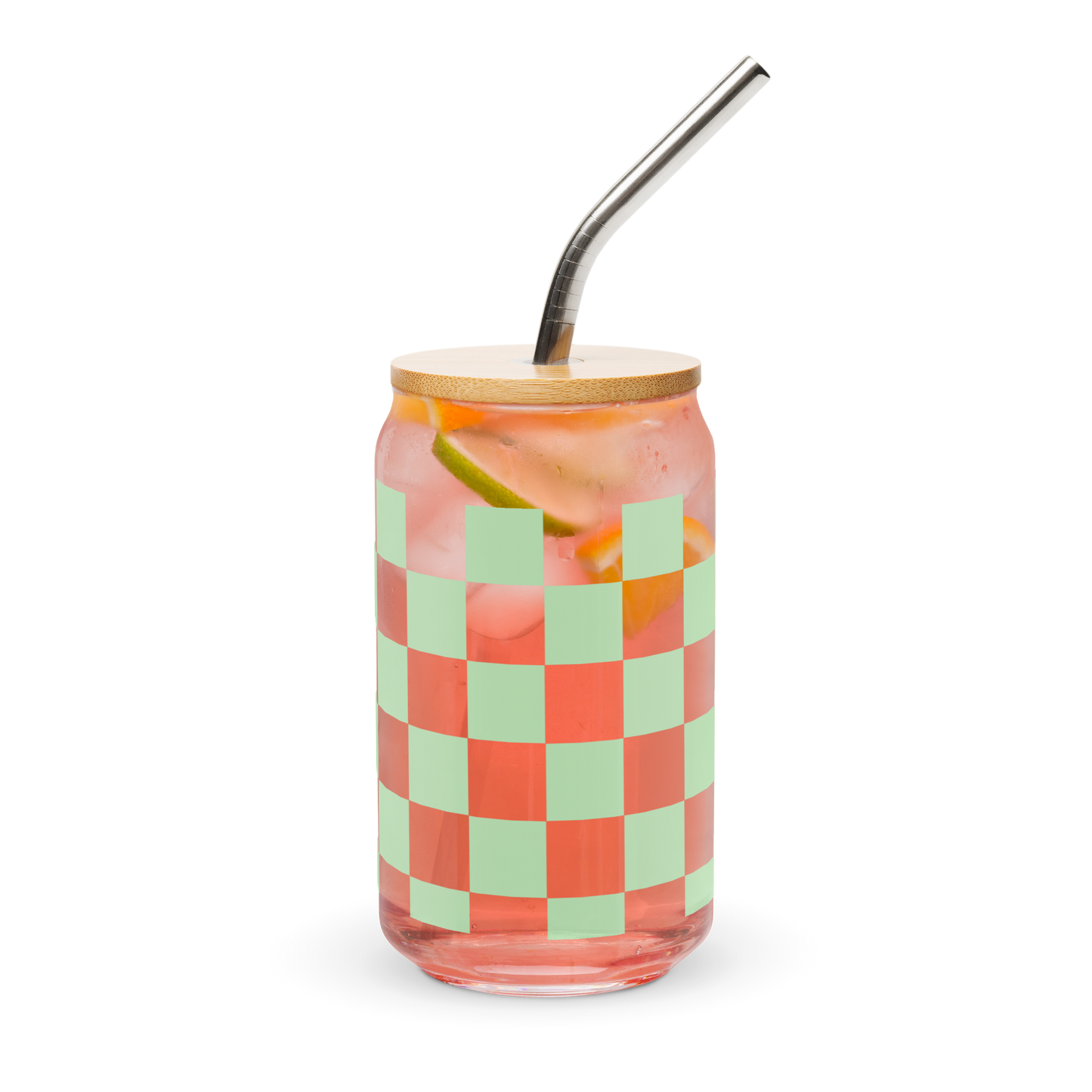 Checkered Mint Green Can-shaped glass