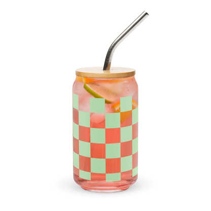 Checkered Mint Green Can-shaped glass