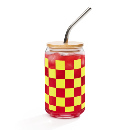 Checkered Yellow Can-shaped glass