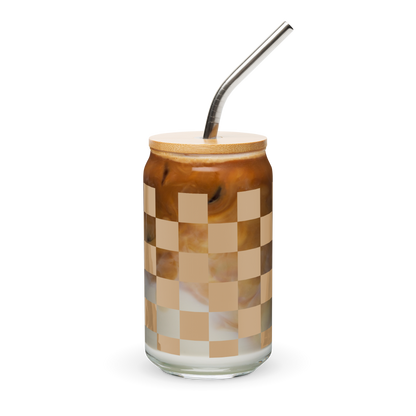 Checkered Warm Tan Can-shaped glass