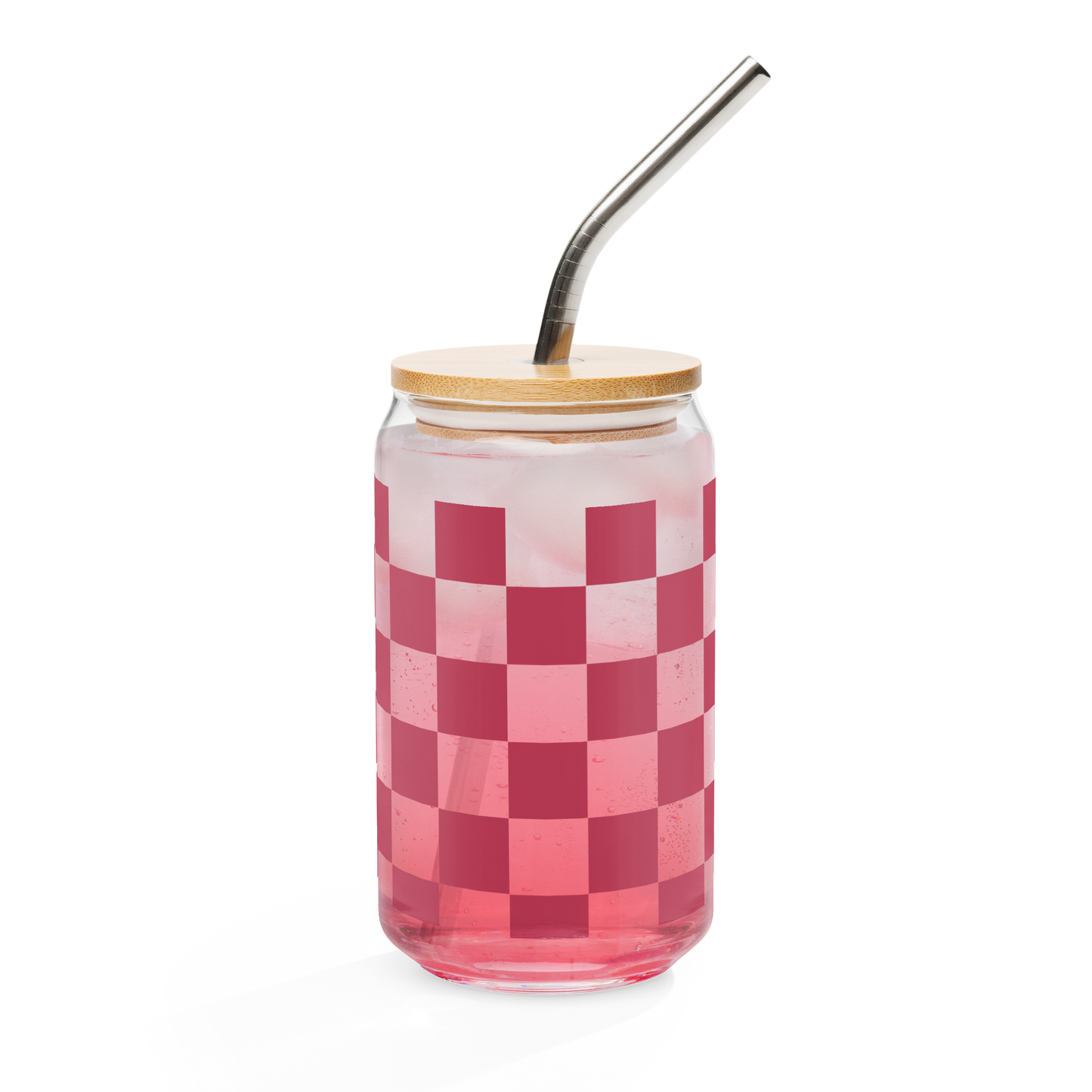 Checkered Rich Pink Can-shaped glass