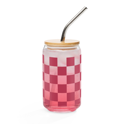 Checkered Rich Pink Can-shaped glass