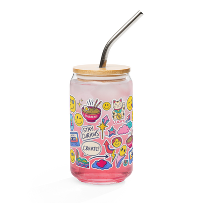 Retro Pop Art Vinyl Sticker Can-shaped glass